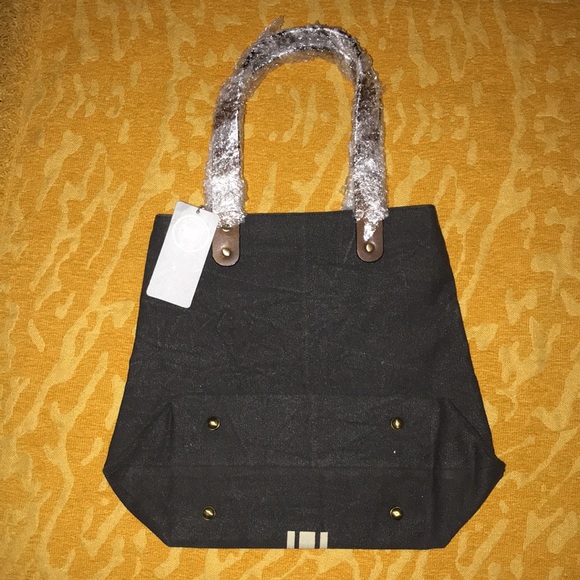 Le Papillon-St. Tropez tote-vintage dark gray white print stripe bag NWT LAST 1! - Picture 7 of 13